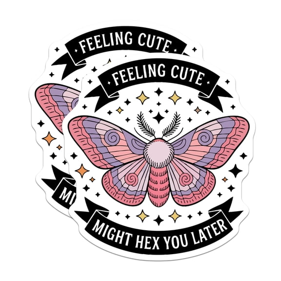 (2 Pack) Whimsical Moth Magnets - Feeling Cute Might Hex You Later - Witchy Refrigerator Decor - Spooky Aesthetic Locker Art - 5 Inches On Longest Side - Thick Durable Magnet - Made in USA - MAG20284
