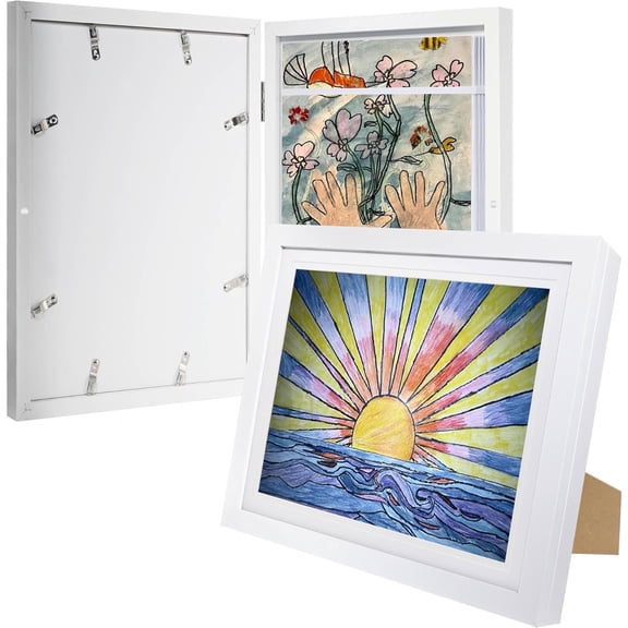 2-Pack White 10x12.5 Kids Changeable Art Frames - w/Easel Stand & Shatterproof Plexiglass, Holds 100 Sheets
