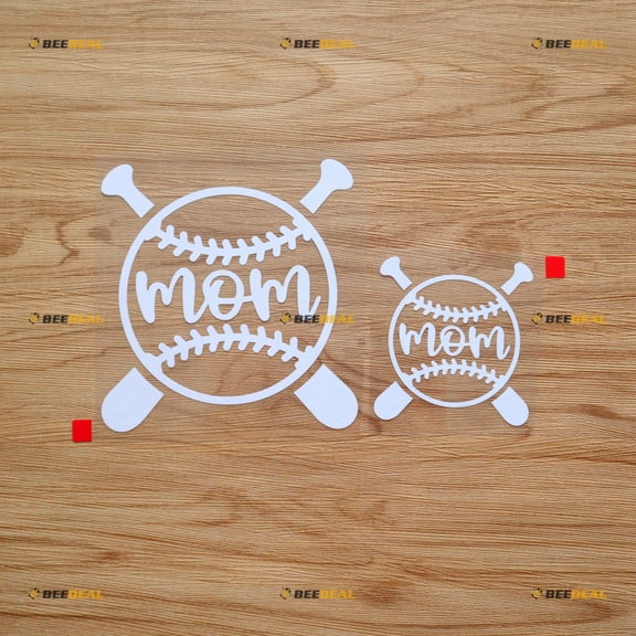 2 Pack White, 3 Inches, 5 Inches - Baseball Mom Crossed Baseball Bats Sticker Decal Vinyl - No Background Die Cut for Car Boat Laptop Cup