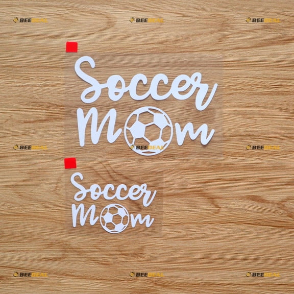 2 Pack White, 3 Inches, 5 Inches - Soccer Mom Football Sticker Decal Vinyl 03183e - No Background Die Cut for Car Boat Laptop Cup