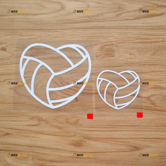 2 Pack White, 3 Inches, 5 Inches - Volleyball Heart Shaped Sticker Decal Vinyl - No Background Die Cut for Car Boat Laptop Cup