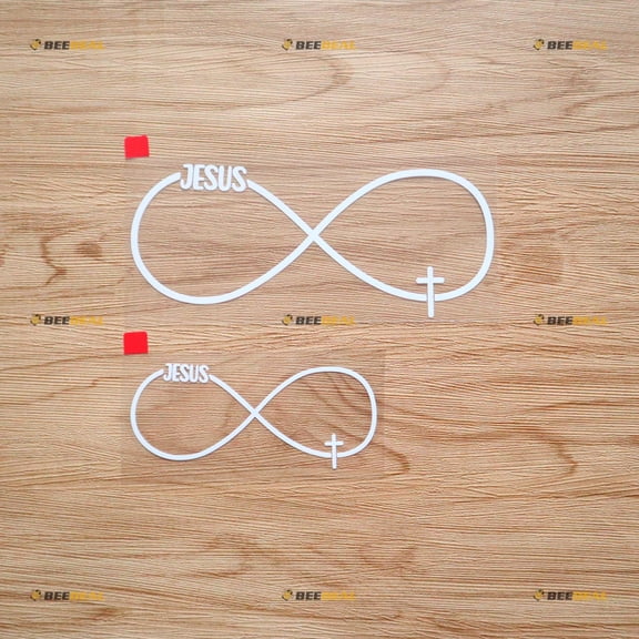 2 Pack White, 4 Inches, 6 Inches - Infinity Sign with Jesus Cross God Christ Sticker Decal Vinyl - No Background Die Cut for Car Boat Laptop Cup