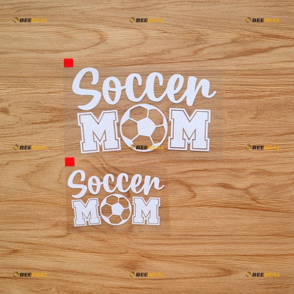 2 Pack White, 4 Inches, 6 Inches - Soccer Mom Football Sticker Decal Vinyl 03183b - No Background Die Cut for Car Boat Laptop Cup