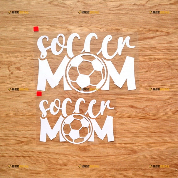 2 Pack White, 6 Inches, 8 Inches - Soccer Mom Football Sticker Decal Vinyl 03183a - No Background Die Cut for Car Boat Laptop Cup