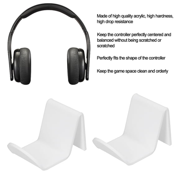 2-Pack White Acrylic Game Controller Stand with Cable Clamp, Wall-Mounted Gamepad Holder for Switch, Desktop Organizer 2pcs white Wire Clamp Gamepad Headphone