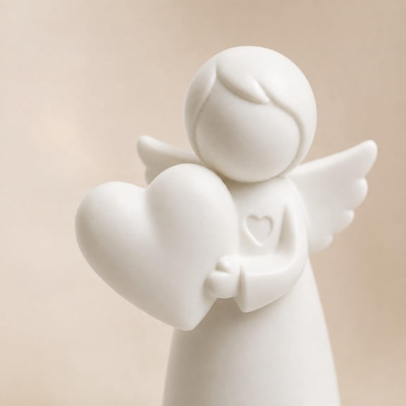 2 Pack White Angel Figurines Holding Hearts, Minimalist Resin Guardian Angel Statues for Tabletop, Bedroom Shelf, Sympathy Gifts and Memorial Decor