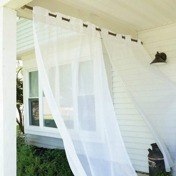 2 Pack White/Black/Grey Outdoor Sheer Curtain for Patio Waterproof, UV Proof Grommet Indoor Outdoor Sheer Voile Drape for Porch/Pergola