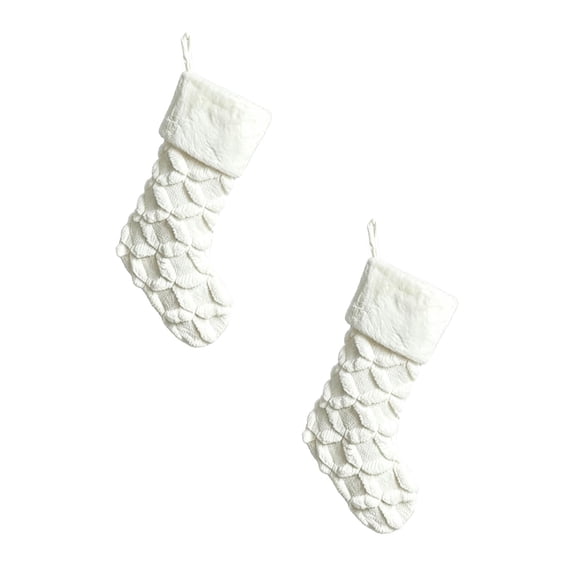 2 Pack White Cable Knit Christmas Stockings with Plush Cuff, Large Soft Knitted Xmas Stockings, Farmhouse Hanging Decor for Fireplace Mantel Staircase Holiday Home Decor