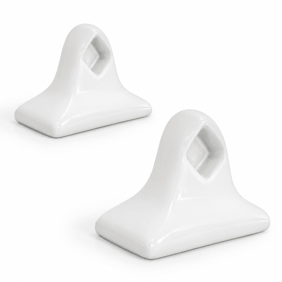 2 Pack White Ceramic Porcelain Towel Bar Brackets, Mid Century Modern Wall Mount Holder Set
