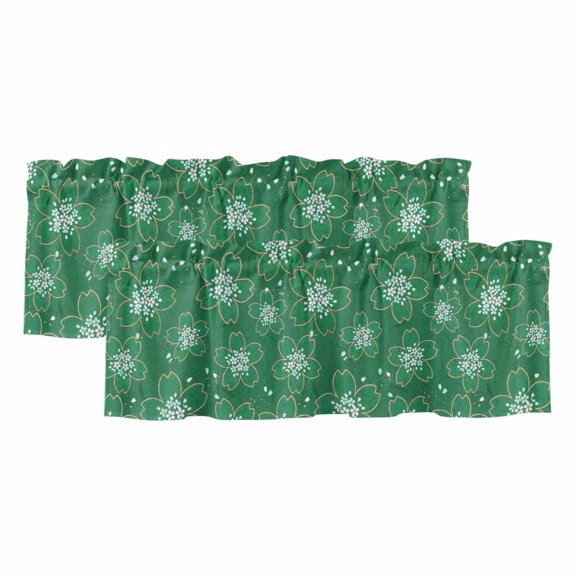 2 Pack White Cherry Blossom Valance for Window Japanese Style Floral Mint Green Kitchen Valance Rod Pocket Short Curtain Topper Decorative Window Treatment for Living Room Bedroom 42"x12"