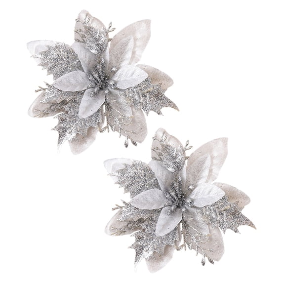 2 Pack White Christmas Ornaments,3 Layer Glitter Stereo Simulation Ornaments,Glitter Christmas Tree Ornament,Handmade Ornaments Flower for Wreath Garland Mantel,Sparkly Xmas Decorations