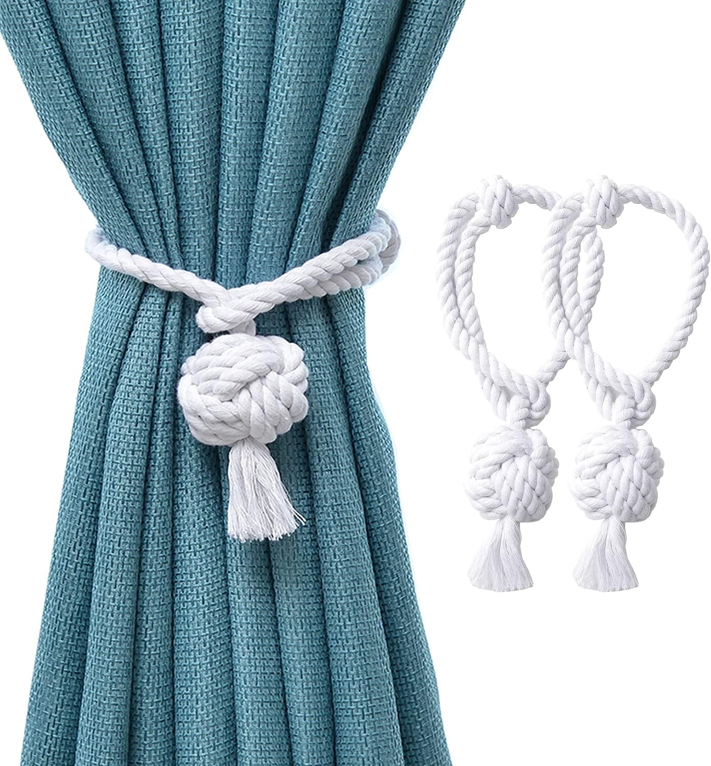 2 Pack White Curtain Tiebacks Outdoor Decorative Rope Drapes Holdbacks ...