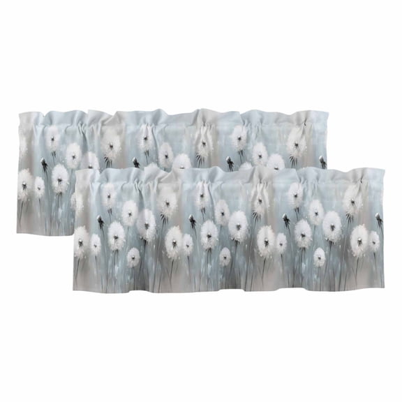 2 Pack White Dandelion Valance for Window Retro Oil Painting Modern Art Kitchen Valance Rod Pocket Short Curtain Topper Decorative Window Treatment for Living Room Bedroom 60"x18"