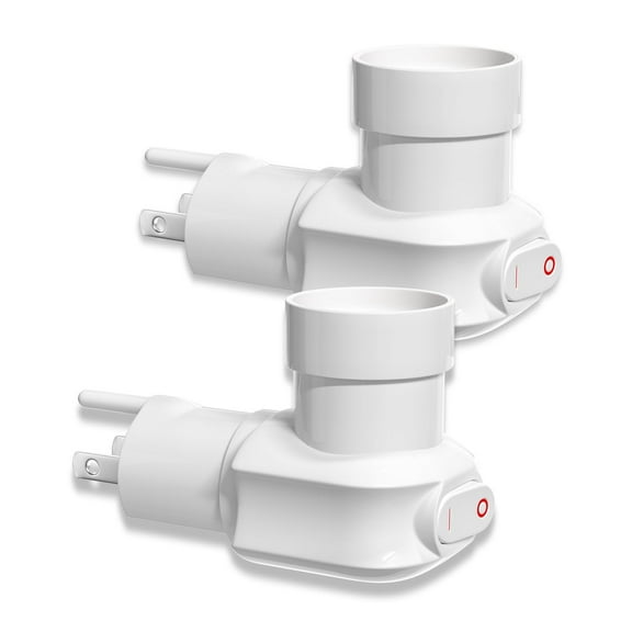 2 Pack White ETL Listed Plug-In E26 Light Socket Adapter with On/Off Switch, 360 Rotatable 3-Prong Outlet to Bulb Converter for Light Bulb Cameras