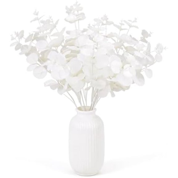 2 Pack White Eucalyptus Stems with 20 Branches 18.5'' Artificial Flower Bouquet for Vase Wedding Table Centerpiece Decor