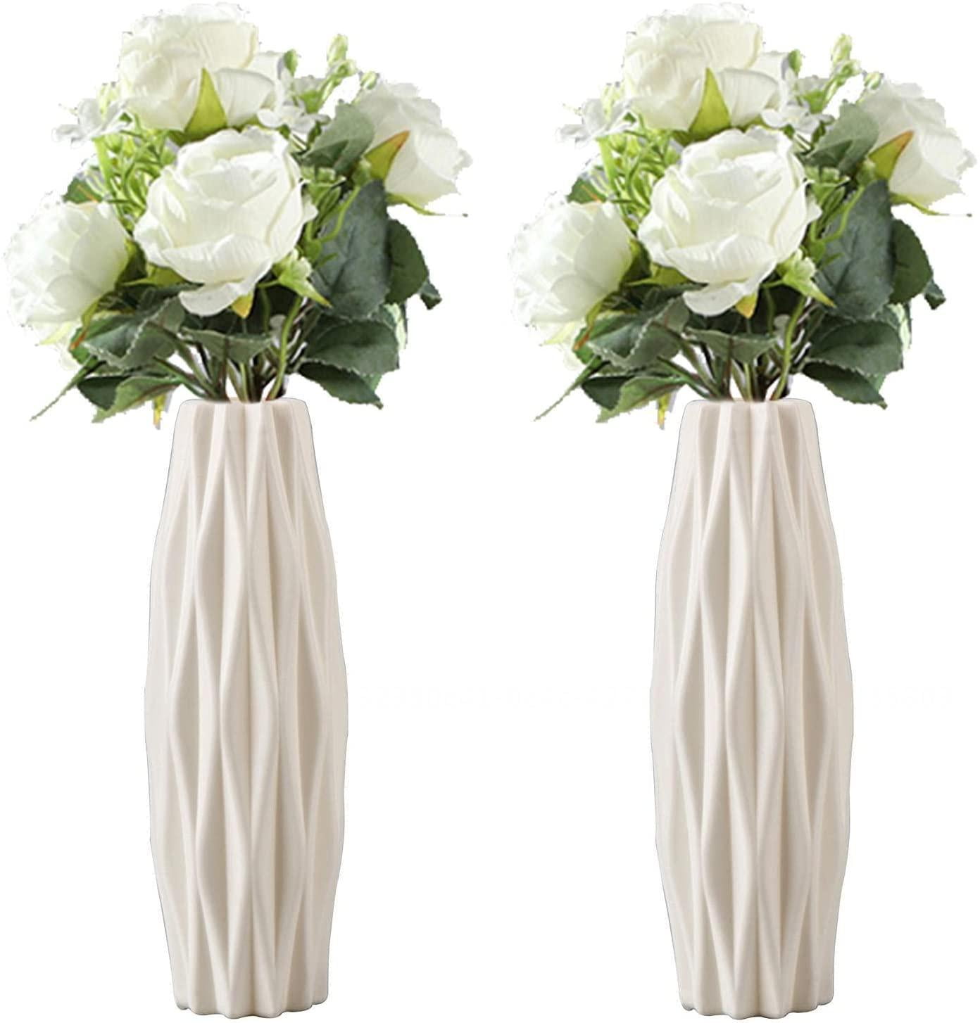 2 Pack White Flower Vase, Bohemian Modern Home Decor, Small Plastics Vases for Table, Shelf
