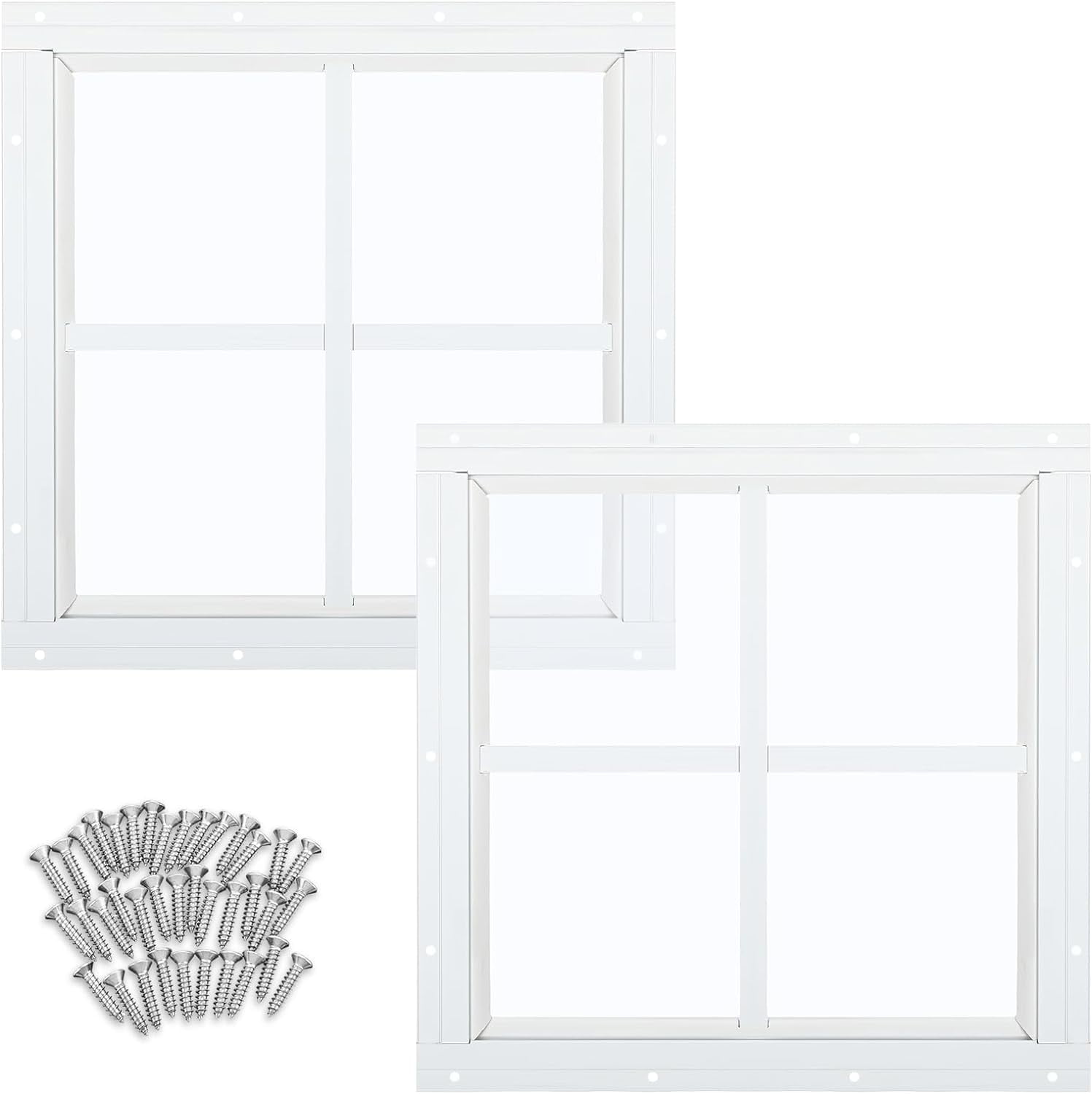 2 Pack White Flush Mount Shed Window with Tempered Glass Household ...