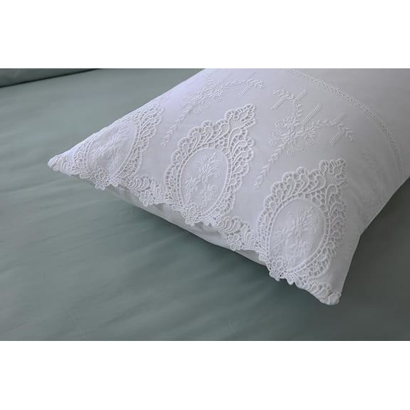 2-Pack White Hollowed Out Lace Pillowcases Battenburg Lace Pillow Shams French Luxury Elegant Look 100% Cotton King Size 36"X20"