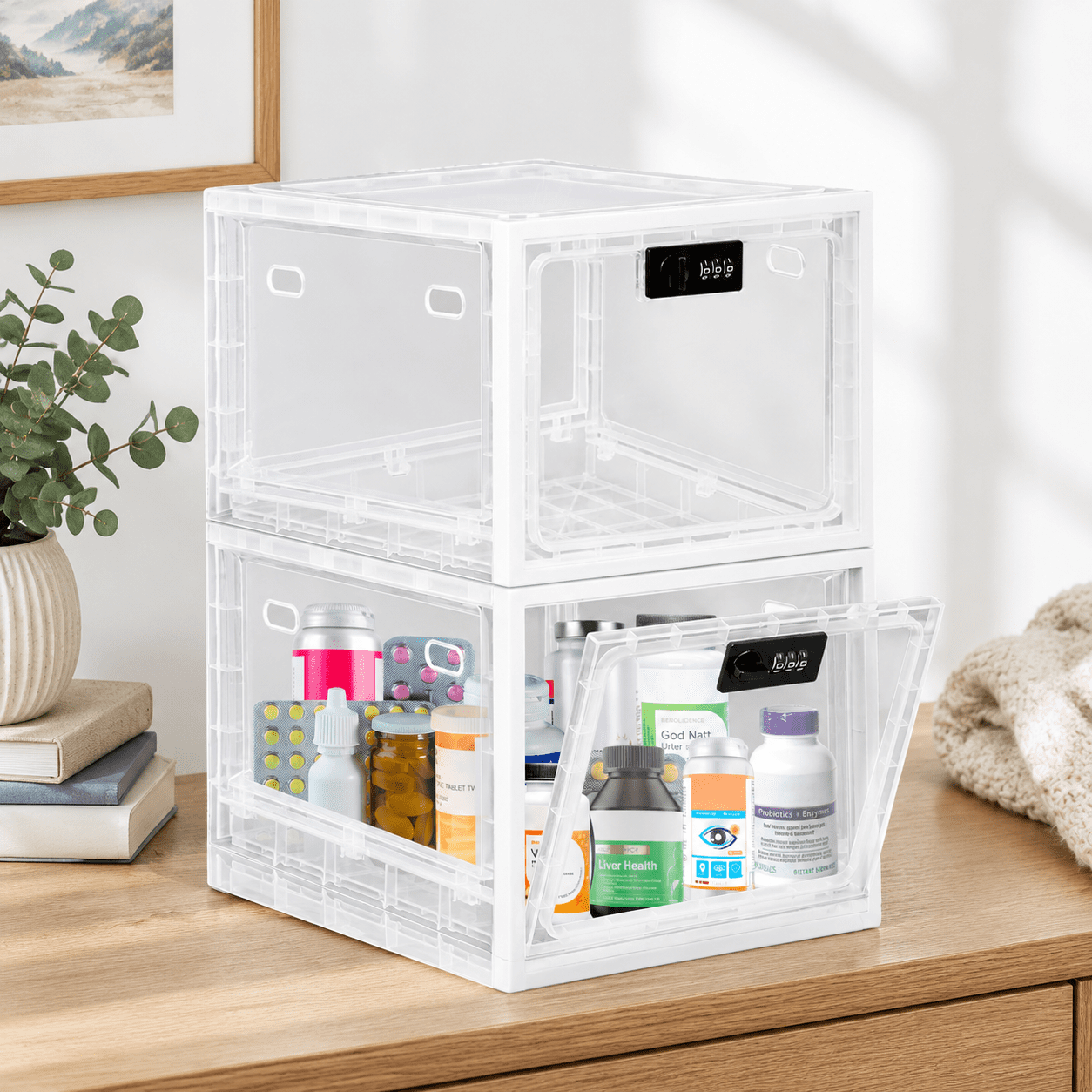 2 Pack White Lockable Storage Boxes, Large Capacity Stackable Lock Bins ...