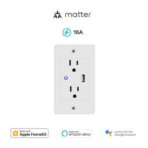 2 Pack,White,Matter 16A USB Smart Wall Outlet,in-Wall Plug Socket,Compatible Work with Apple Homekit,Amazon Alexa, Google Home,Only supports 2.4GHz Wi-Fi