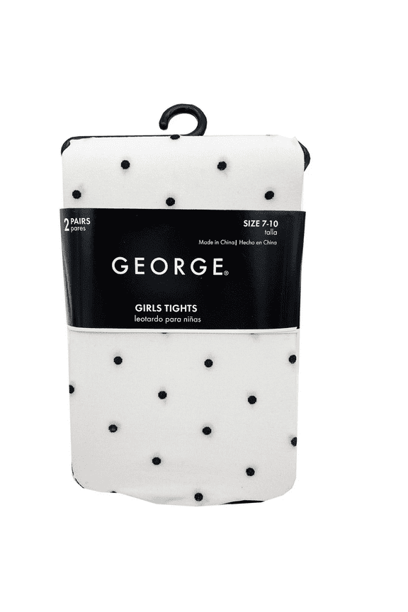 2 Pack White Mini Dot Tights for Kids, Includes White with Tiny Black Polka Dots, Solid Black Pair, Perfect for School, Halloween, Ballet, Sports, Thick Microfiber with Low Sheerness, Black, White