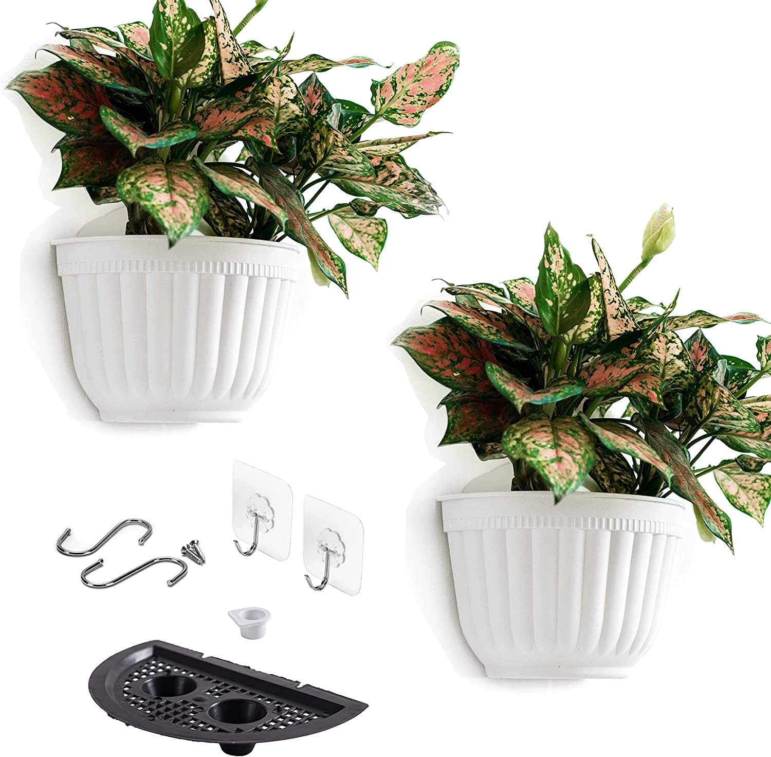 2 Pack White Plastic Wall Hanging Planters for Indoor Plants Wall ...