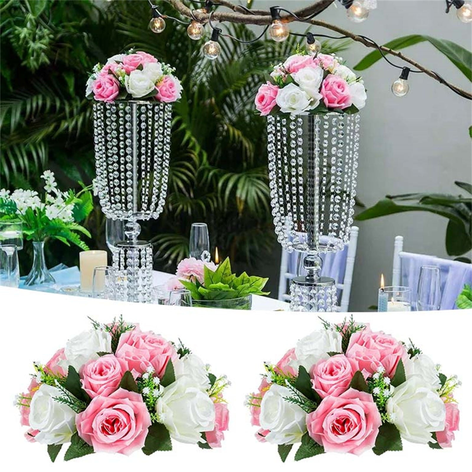 2-Pack White Powder-Coated Silk Flower Ball – Miyuadkai Simulation Silk Flower Ball for Wedding Car Staircase Decoration, Main Table Centerpiece Wedding Props