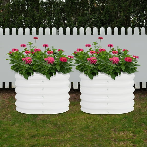 2-Pack White Round Elevated Planter 60x60cm Open Base Plant Growing