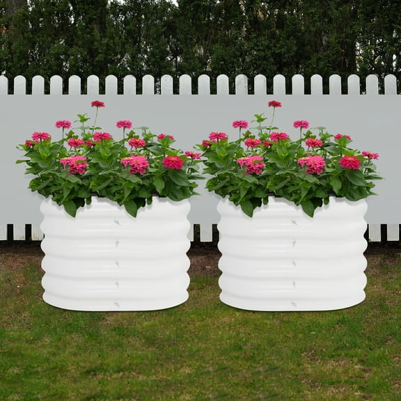 2-Pack White Round Elevated Planter 60x60cm Open Base Plant Growing