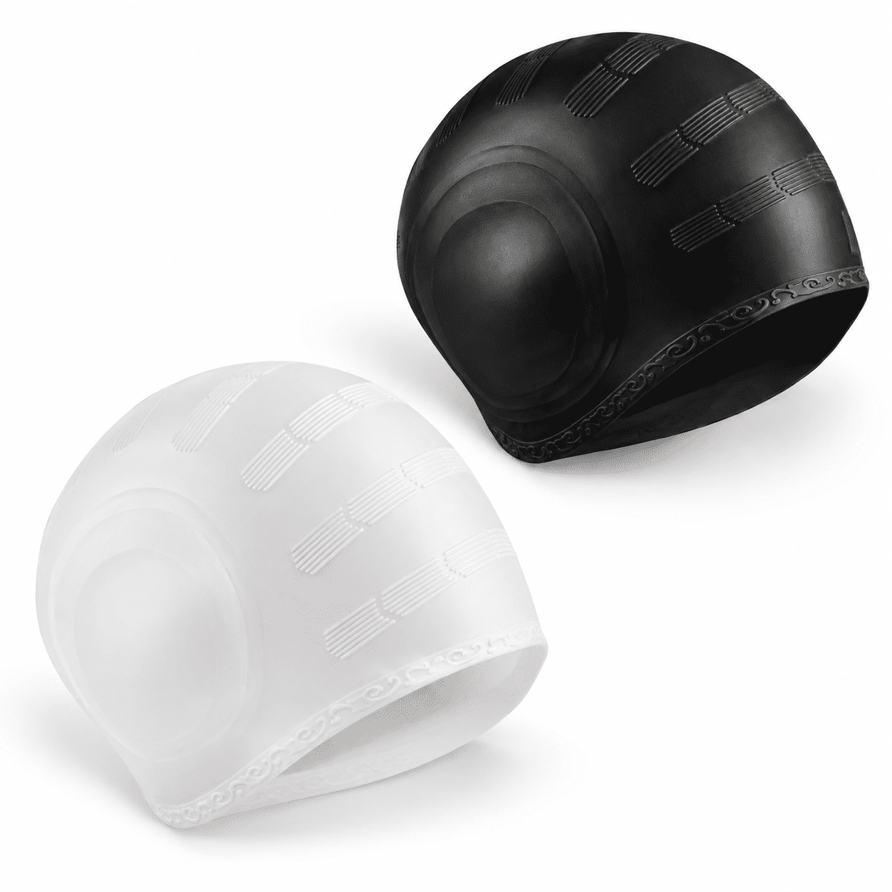 2 Pack White Silicone Swim Caps with 3D Ear Protection, Ear Plugs and ...
