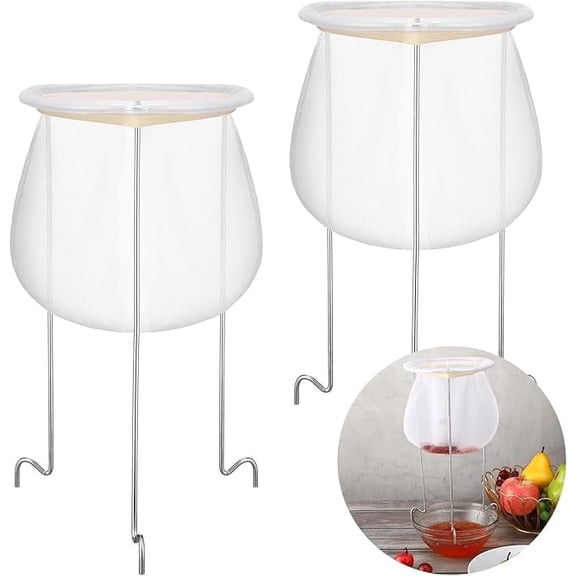 2 Pack White & Silver Strainer Stand,Strainer Stand with Reusable Filter BagStraining Stainless Steel Sieve Stand for Different Size Pans and Bowls for Straining Juice Yogurt Cheese Broth Nut Milk
