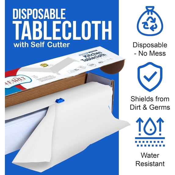 2 Pack White Solid Print Rolls 52 Inch x 100 Picnic/Party Plastic Tablecloth Roll, Disposable Picnic Colored Table Cloth On a Roll with Self Cutter Box,Indoor/Outdoor
