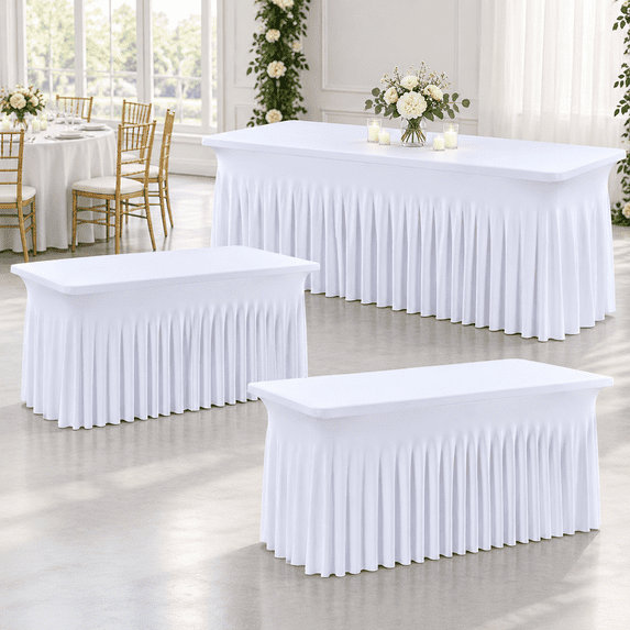 2 Pack White Spandex Table Cloths For 6 Foot Rectangle Tables Wrinkle ...