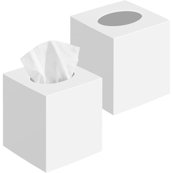 Tissue Box Packet 2 Pack White Square Acrylic Tissue Box Covers with Non-Slip Base, Easy ...