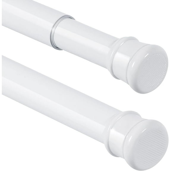 2 Pack White Tension Curtain Rod 56-104 Inch, 1 Inch Diameter Spring-Loaded Adjustable Shower and Window Rod, No Drilling, Rust-Resistant