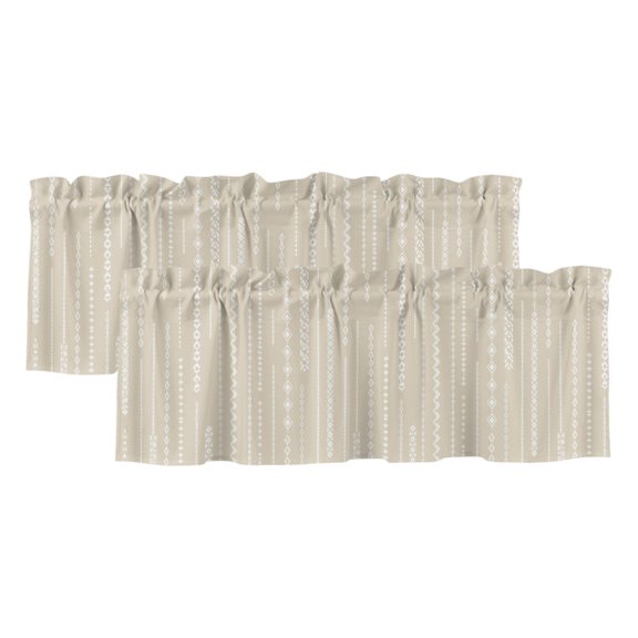 2 Pack White Vertical Diamond Columns Valance for Window Vintage Minimalist Stripe Cream Kitchen Valance Rod Pocket Short Curtain Topper Decorative Window Treatment for Living Room Bedroom 60"x18"