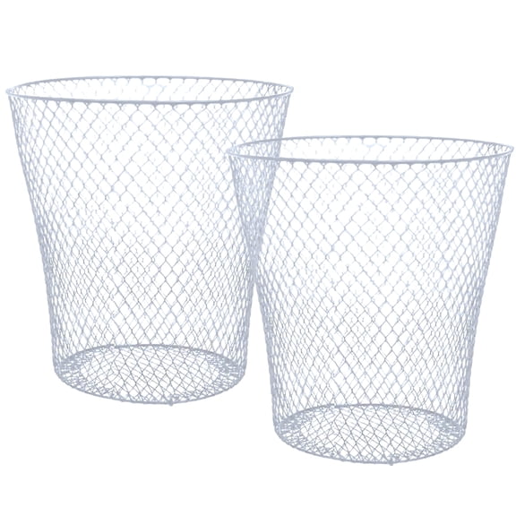2-Pack White Wire Waste Basket Set, Metal Mesh Trash Cans Lightweight Round Wastebaskets for Home Office Kitchen Bathroom