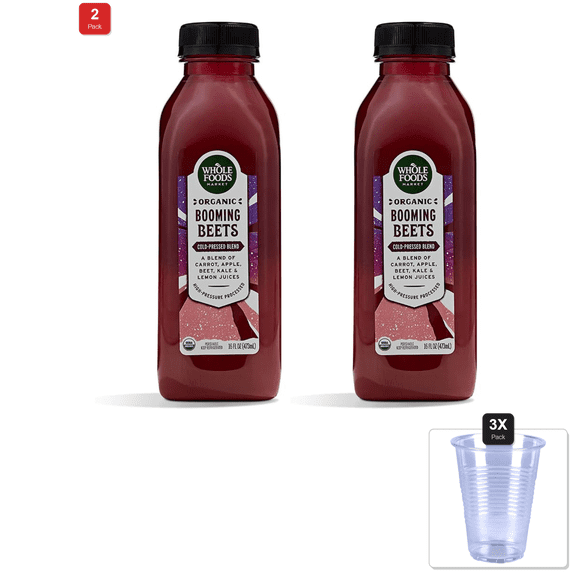 2 Pack | Whole Foods Market Organic Booming Beet Juice, 16 Fz & 3x Disposable Cup