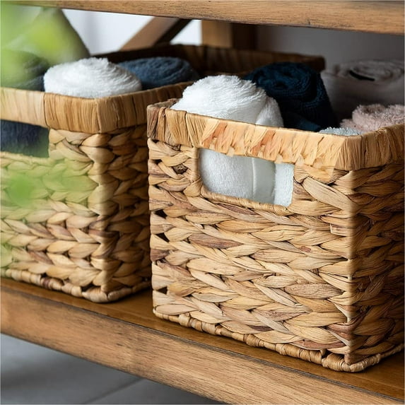 2 Pack Wicker Basket, Baskets for Organizing, Storage Basket with Built-in Handles, Water Hyacinth Shelves (Large With Medium, Natural Hyacinth)