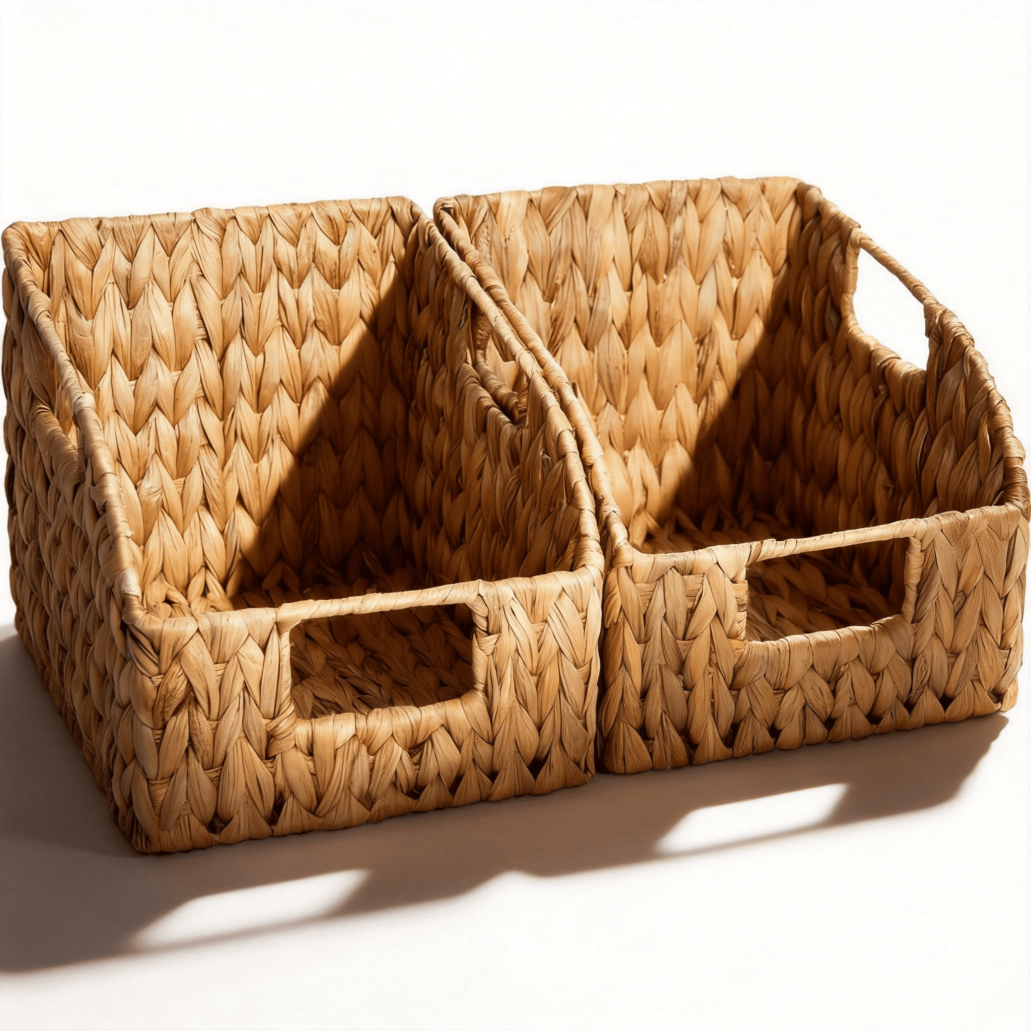 2 Pack Wicker Basket Set - Water Hyacinth Pantry Organizers with Handles for Home, Bedroom, Kitchen and More - 100% Eco-Friendly Handwoven Rattan, Simple Open-Shape Decorative Baskets