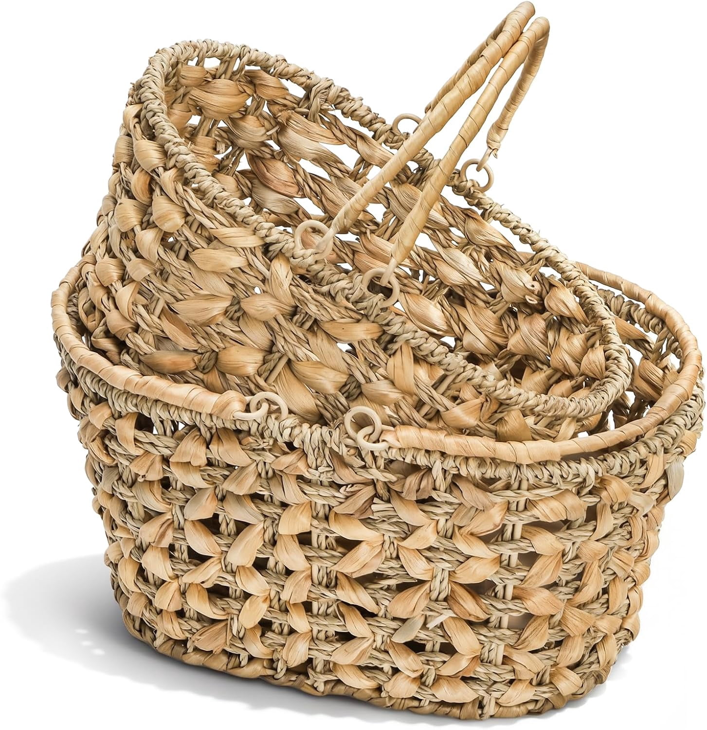 2 Pack Wicker Picnic Basket with Handle, Natural Hand Woven Rattan Easter Baskets, 13" and 11" Nesting Gift Baskets for Outdoor, Camping, Garden, Wedding, Home Organization
