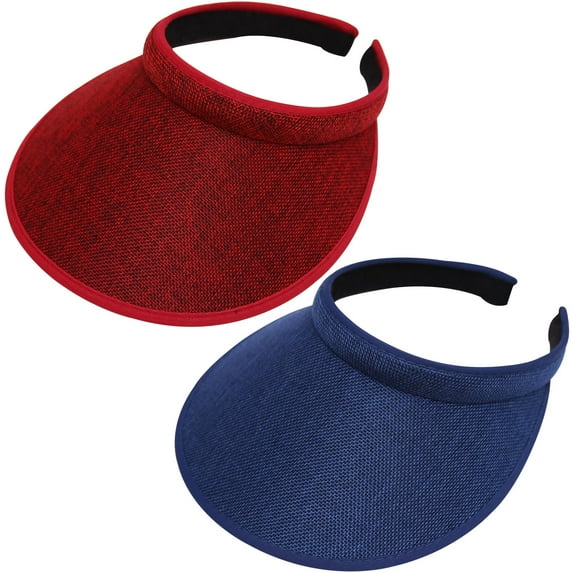 2 Pack Wide Brim Sun Visor Hats Women Men Large Clip-on Visors Hat UV Protection Outdoors Sports Golf Beach Cap
