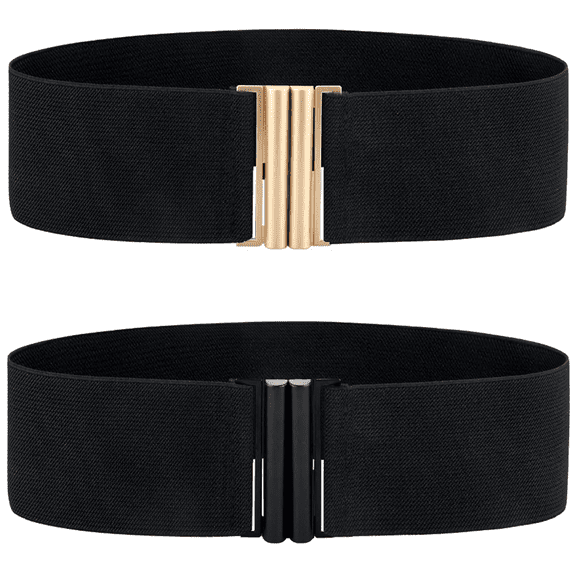 2 Pack Wide Elastic Belts Stretch Black Waist Belts for Women Dress Belt