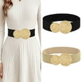 thumbnail image 1 of 2 Pack Wide Elastic Waist Cinch Belts for Women, Gold Metal Buckle Belts, Champagne Gold & Black., 1 of 7