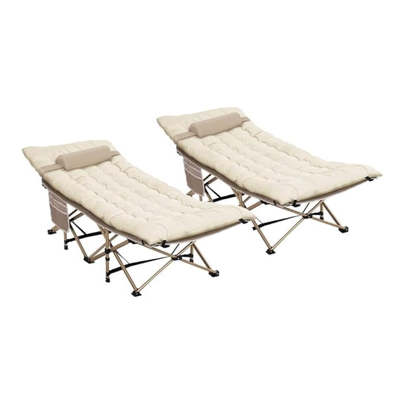 2 Pack Wide Folding Camping Cots with Pillow & Extra Thick 3 Inch Matress, Cots for Sleeping 900 LBS, Camping Bed for Adults with Cushion, Sleeping Cot (Cream)