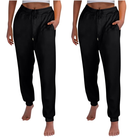 2 Pack Wide Leg Sweatpants For Women Casual Plus Velvet Thick Solid Color Large Size Running Fitness Sports Black Joggers Pants Fall Clothes S-2XL