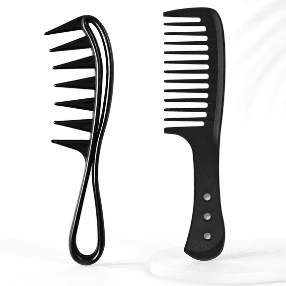 2 Pack Wide Tooth Comb Set, Antistatic Heat Resistant Detangler for Curly Hair