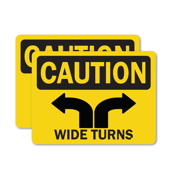 (2 Pack) Wide Turns OSHA Caution Sign 7 Inch X 5 Inch Vinyl Label Decal Sticker Weather Resistant, UV Protected for Workplace, Business, and Construction Site, Made in the USA