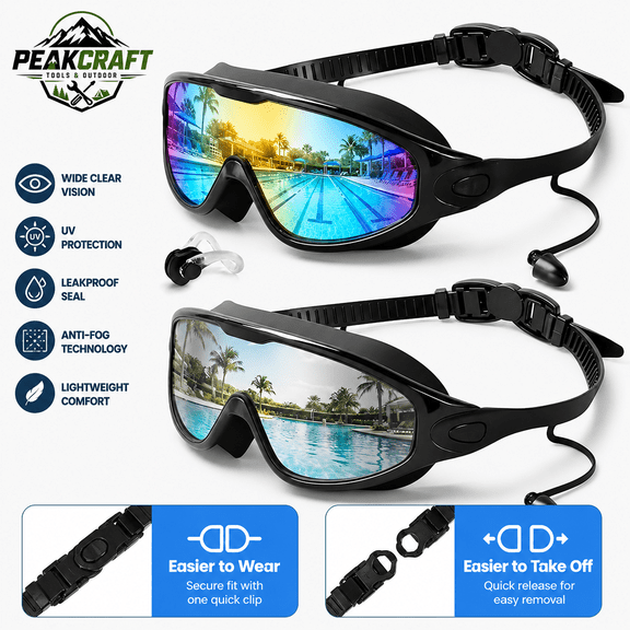 2 Pack Wide View Swim Goggles for Adults & Kids, Anti Fog UV Protection No Leak Swimming Goggles, Panoramic Swim Glasses for Men Women, Pool Beach Snorkeling Training