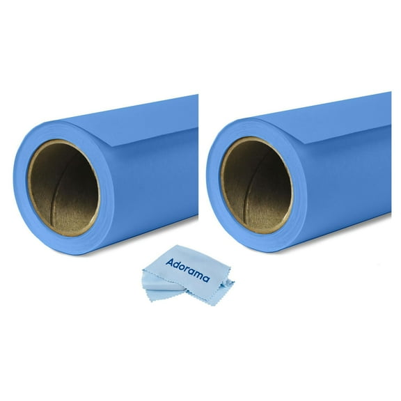 Savage 2 Pack Widetone Seamless Background Paper, 86" wide x 36' Studio Blue, #58 - With Microfiber Cleaning Cloth